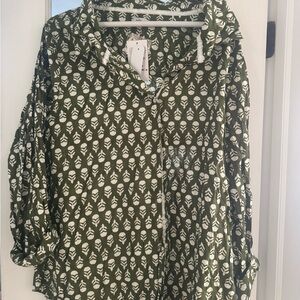 Green Leaf Pattern Button Down Shirt
